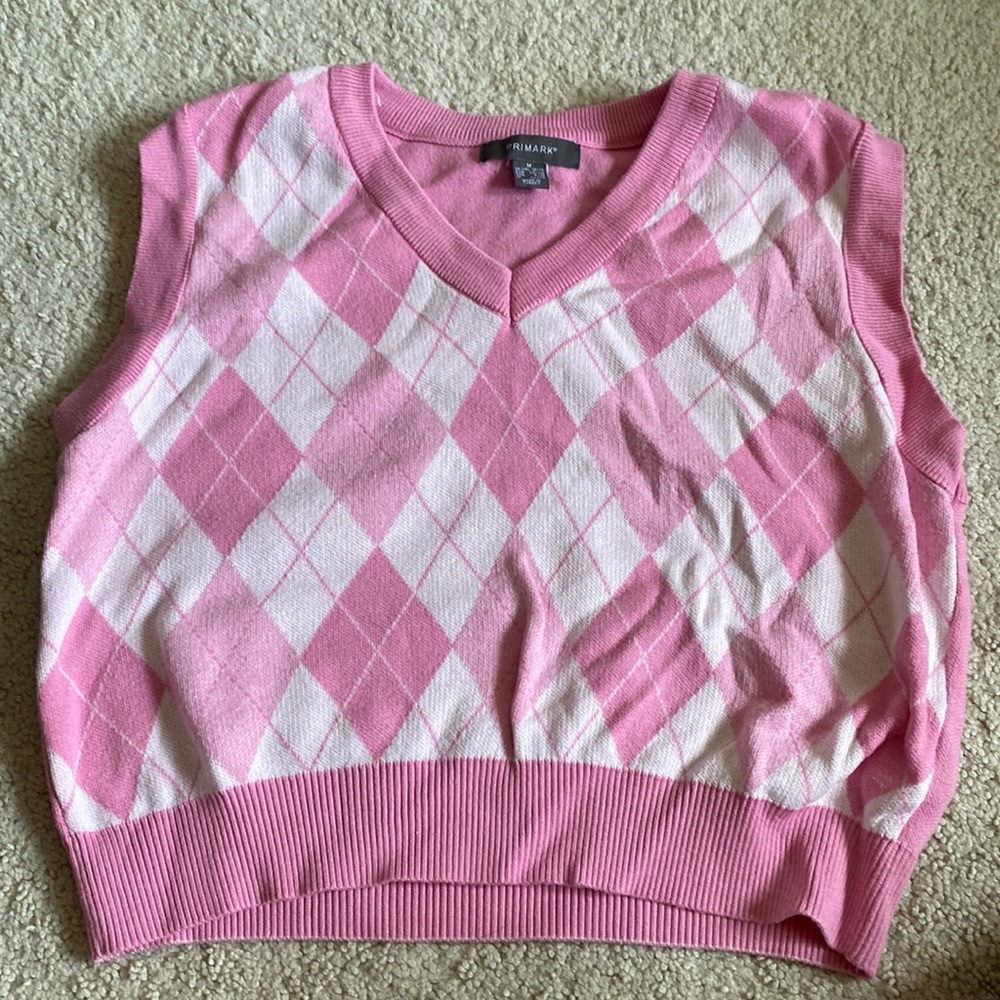 Pink Argyle Crop Sweater Vest